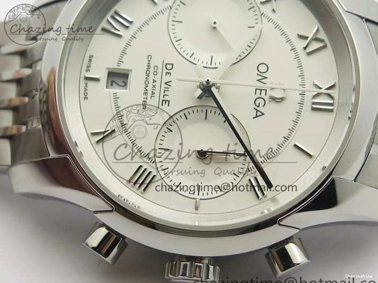 0427 HighQuality De Ville Chronograph SS OMF 1:1 Best Edition White Dial On SS Bracelet A 8151